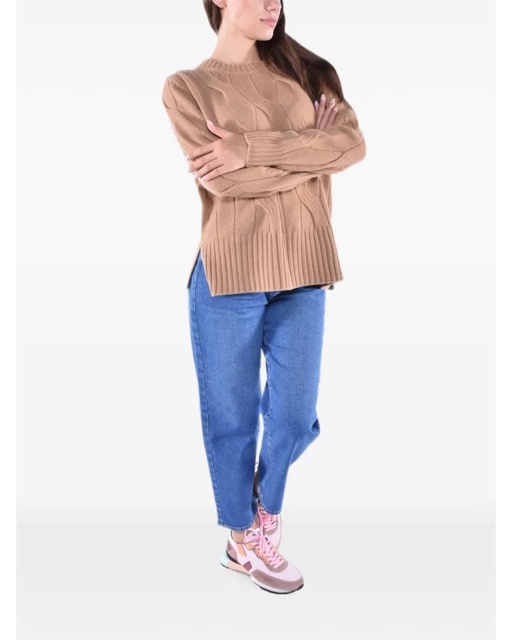 Kangra Blue Cable-Knit Side-Slit Sweater