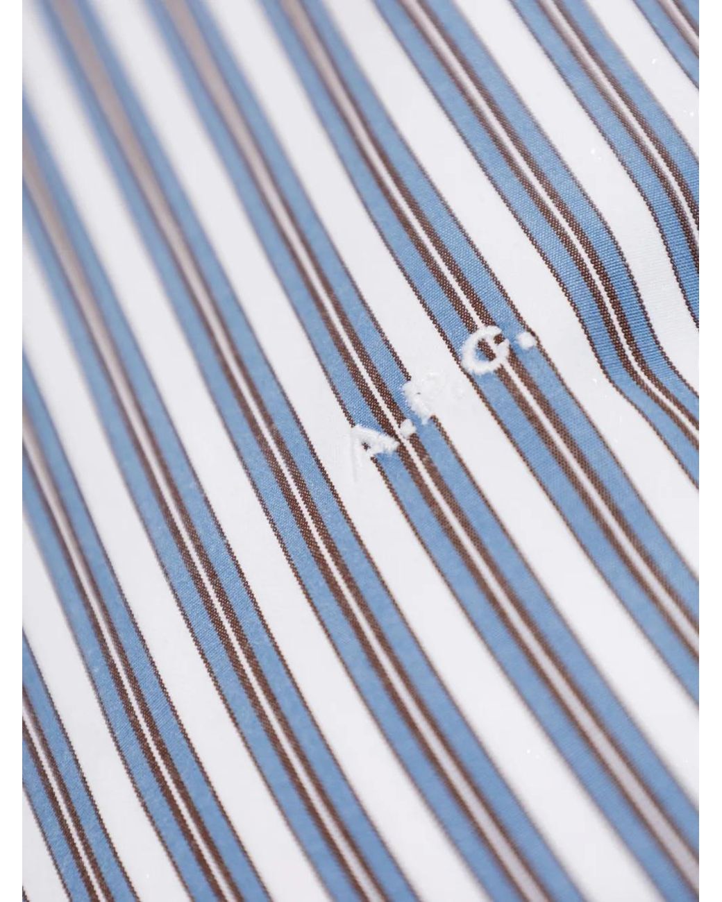 A.P.C. Blue Striped Embroidered-Logo Shirt