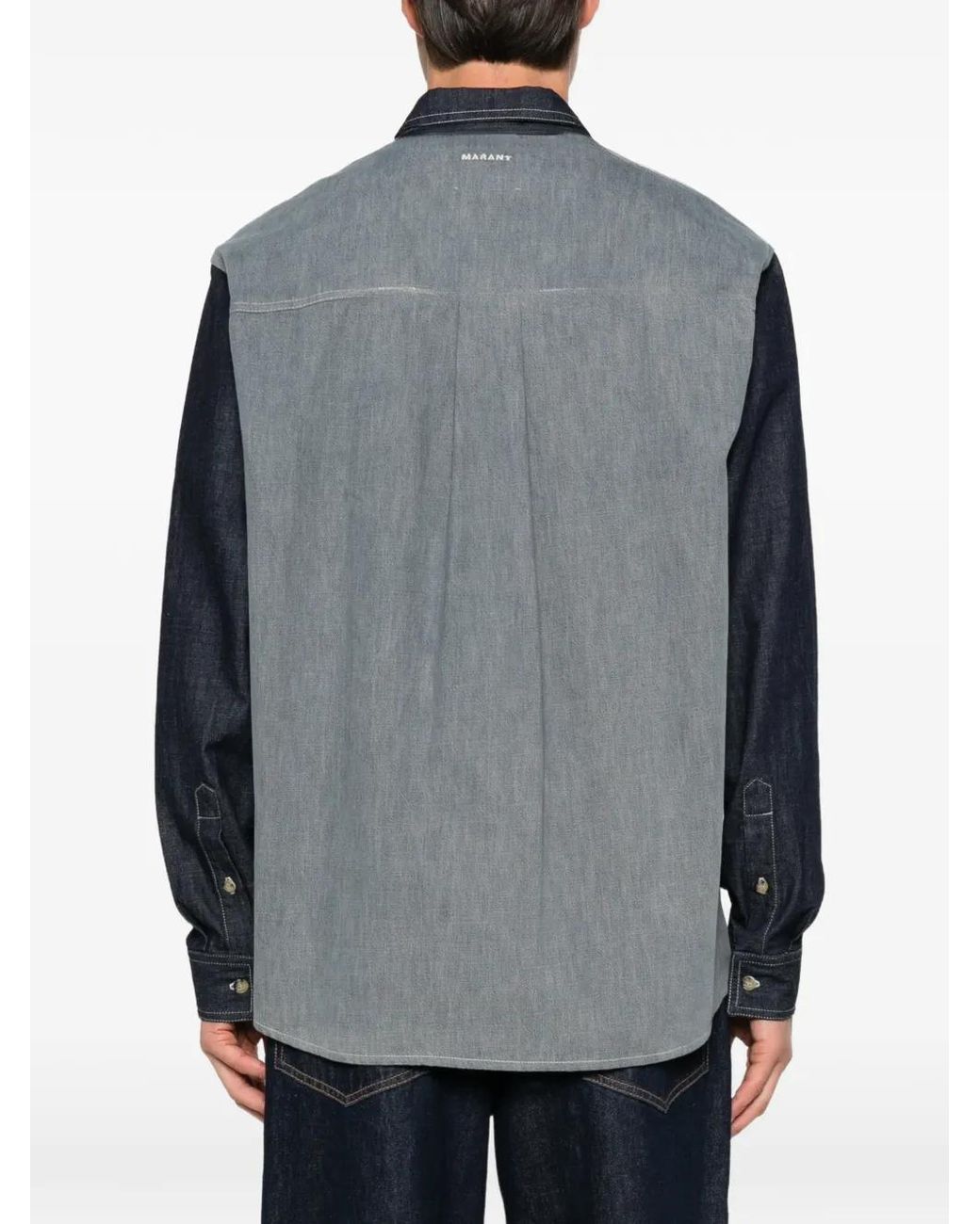 Isabel Marant Gray Check-Panelled Denim Shirt for men