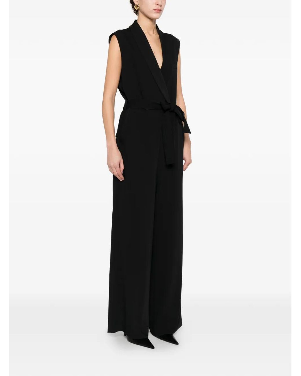 P.A.R.O.S.H. Black V-Neck Jumpsuit