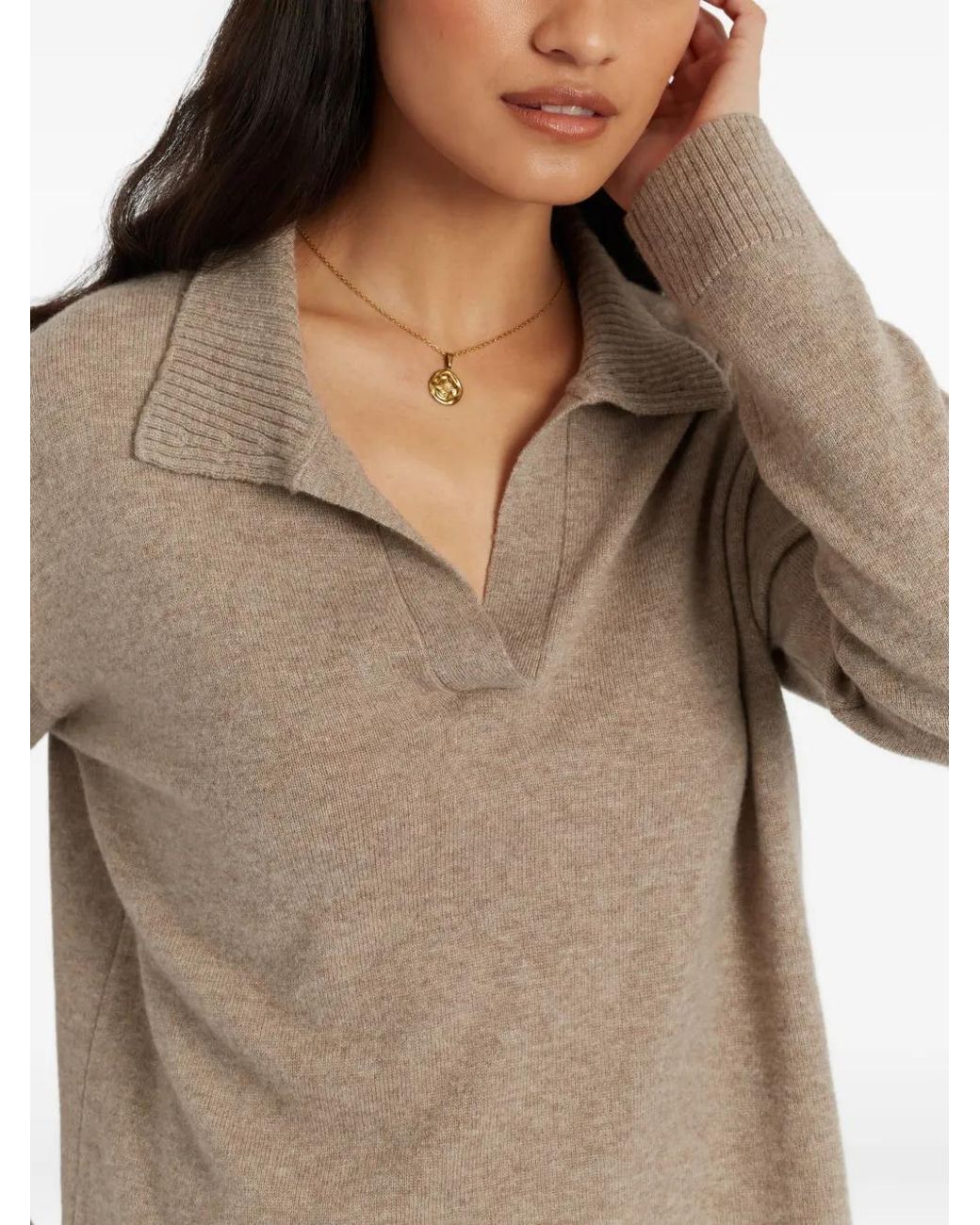 Chinti & Parker Natural Polo-Collar Sweater