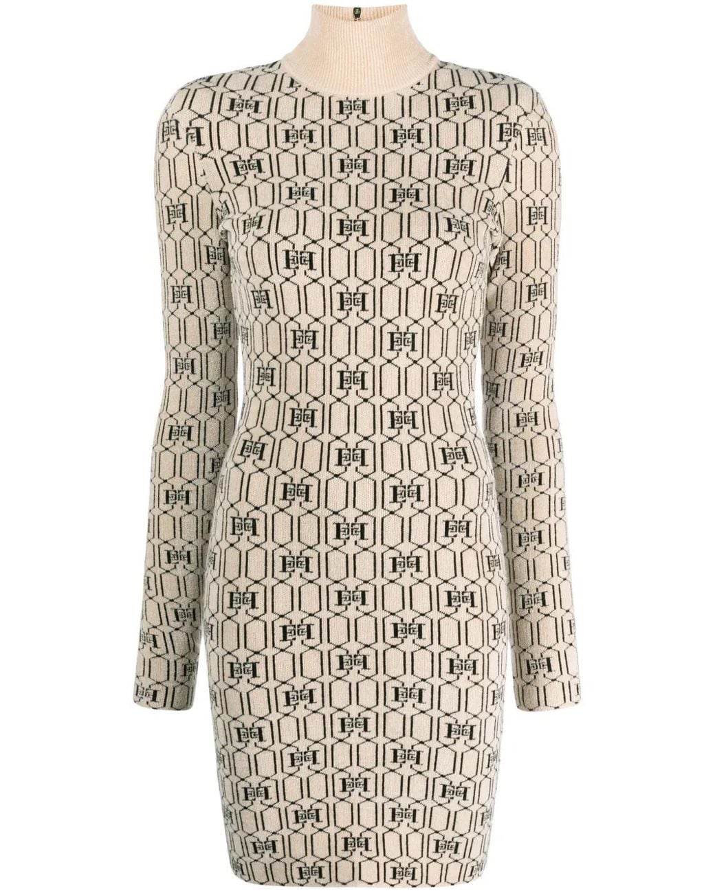 Elisabetta Franchi White Champagne Monogram Knitted Dress