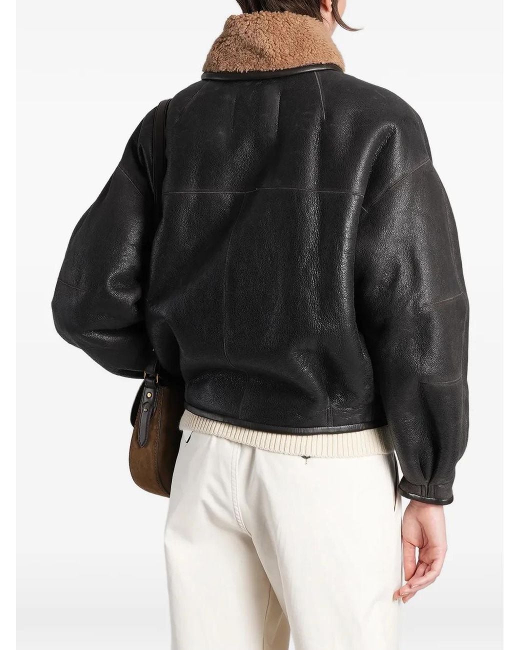 Isabel Marant Black Shearling-Collar Leather Coat
