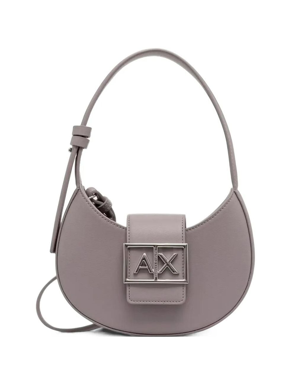ARMANI EXCHANGE Gray Mini Logo-Plaque Crescent Shoulder Bag