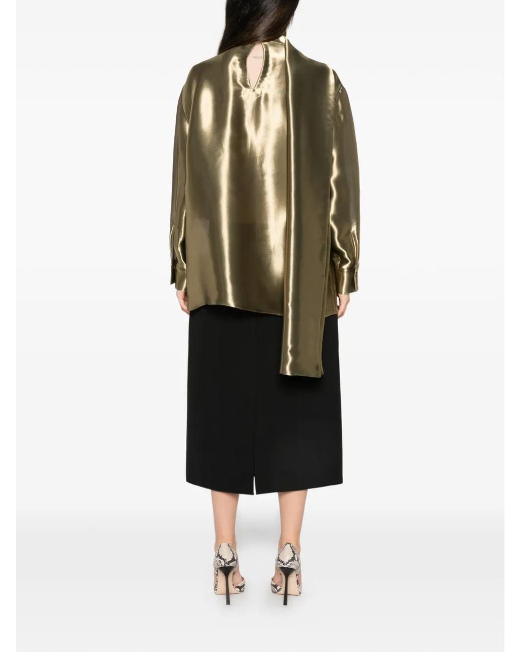 Ferragamo Metallic High-Neck Panelled Midi Dress