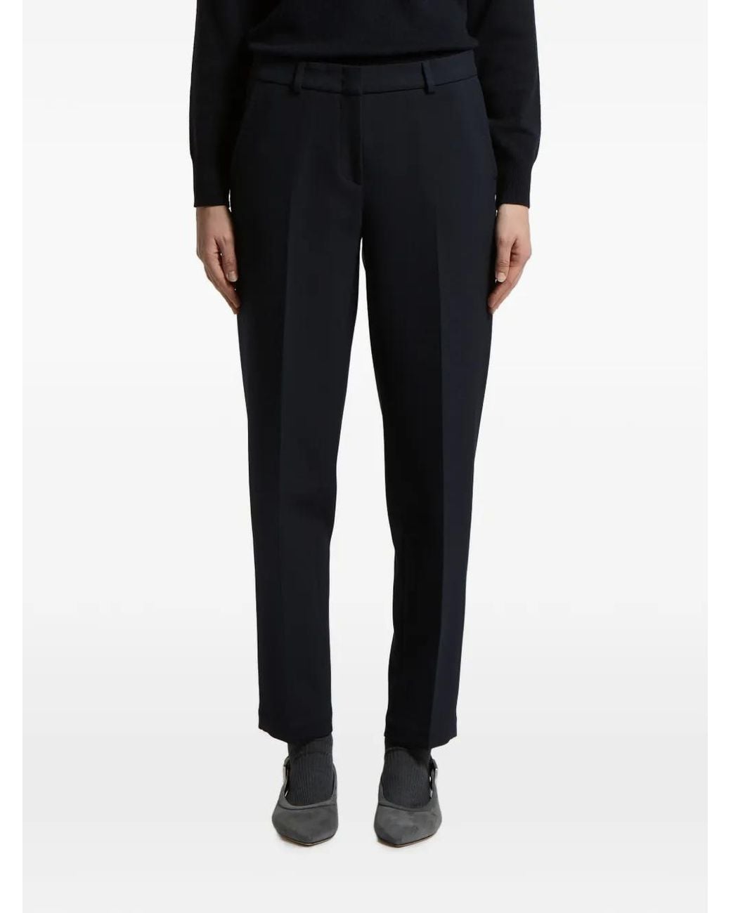 Peserico Black Pantalon À Plis Marqués Et Passants De Ceinture