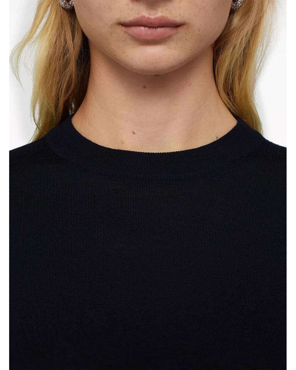Jil Sander Blue Crew-Neck Cashmere Top