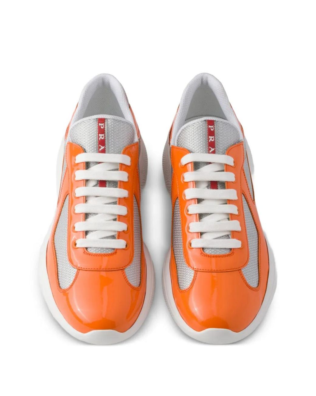 Prada Orange Patent Leather And Technical Fabric America's Cup Sneakers for men