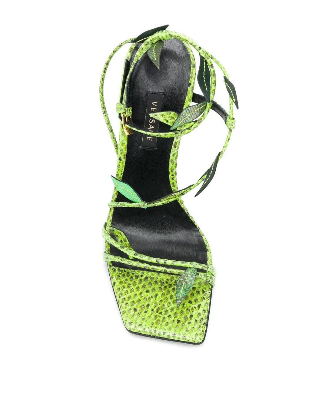 Versace Antheia Leaf-embellished Stiletto Sandals in Green | Lyst