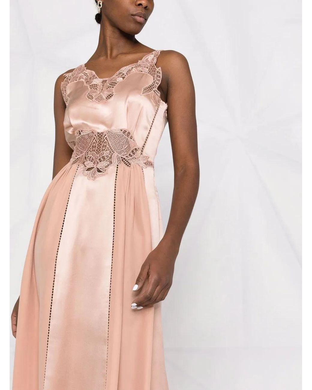 Alberta Ferretti Pink Layered Silk Maxi Dress