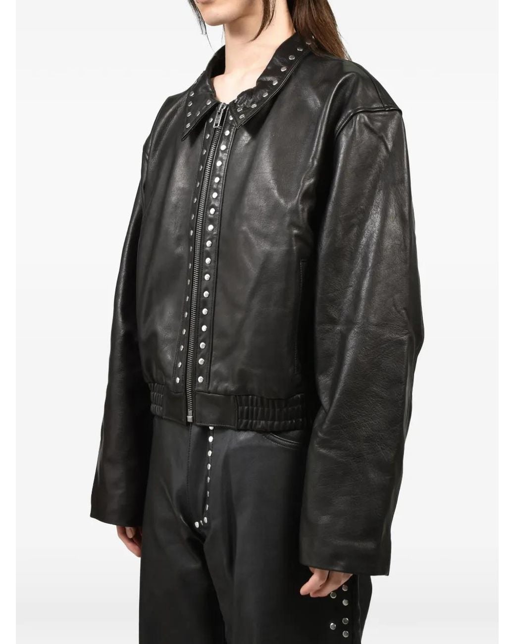Earthling Collective Black Davidson Studded Leather Jacket for men