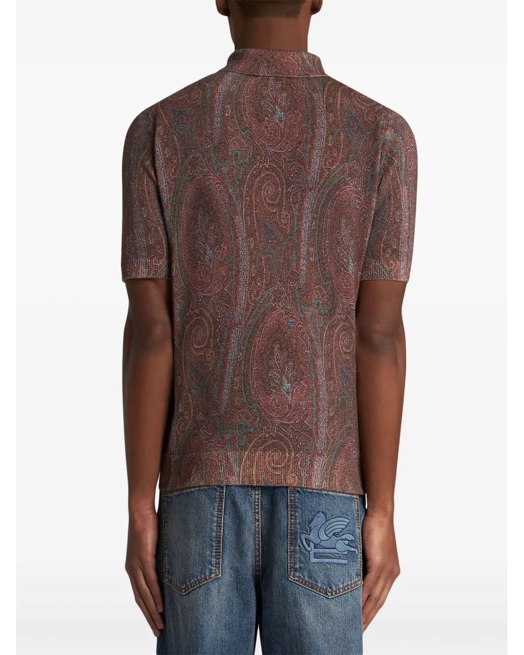 Etro Brown Knit Paisley Polo Shirt for men