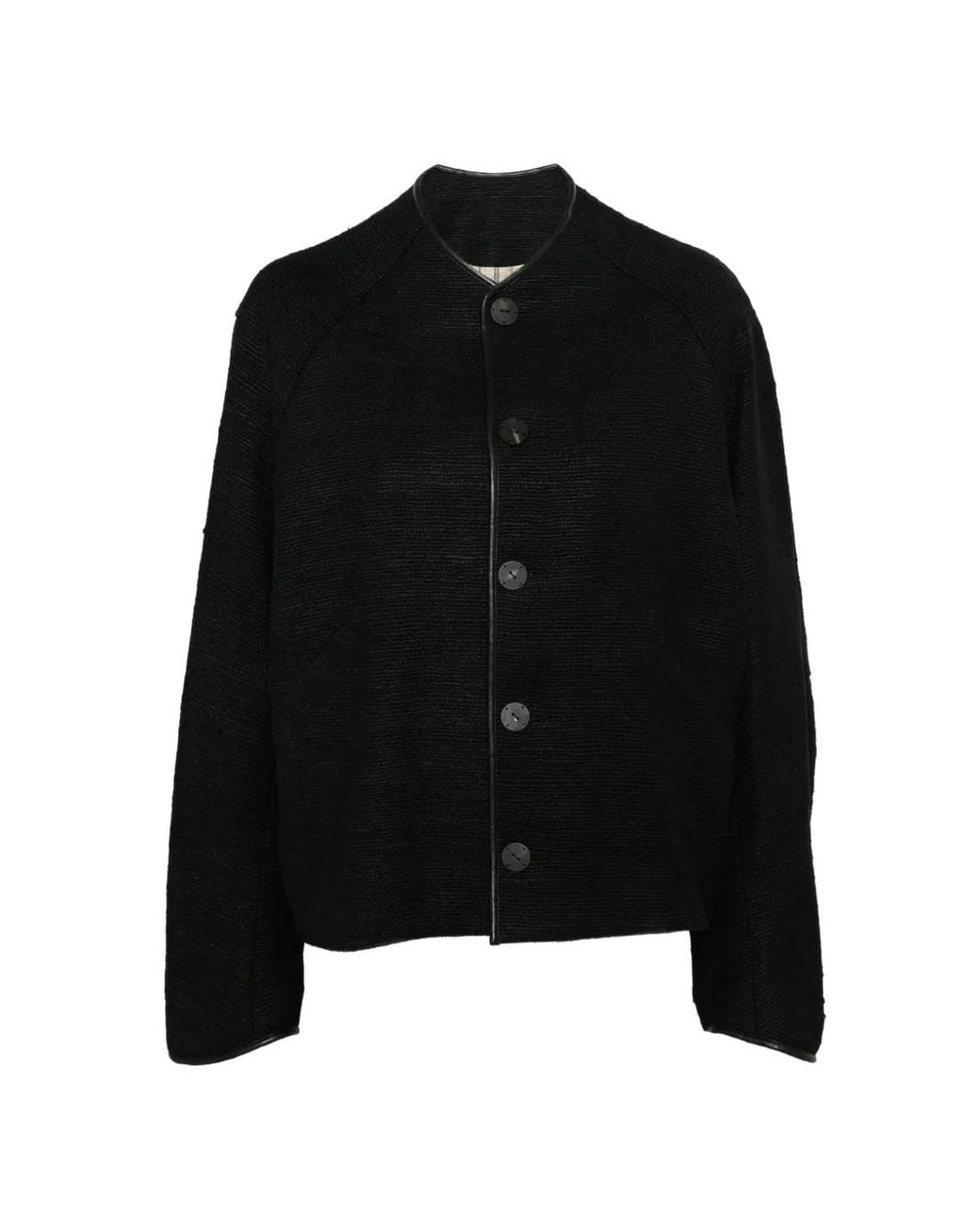 DEVOA Black Collarless Raglan-Sleeve Jacket for men