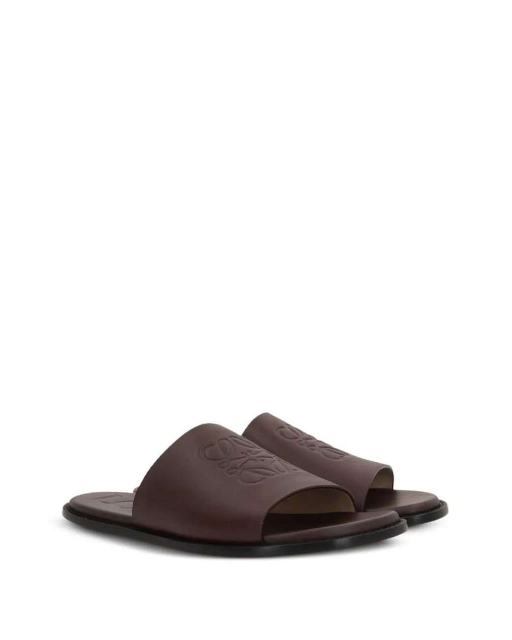 Loewe Brown Flex Anagram Leather Slides for men