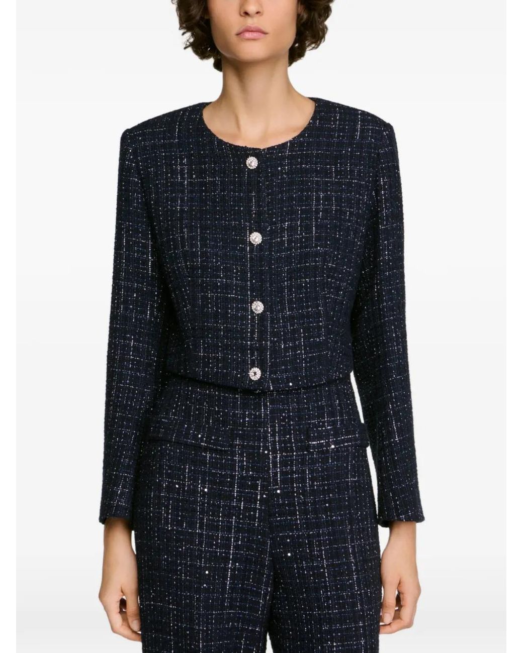 Chaqueta Corta Con Efecto De Tweed Sandro de color Blue
