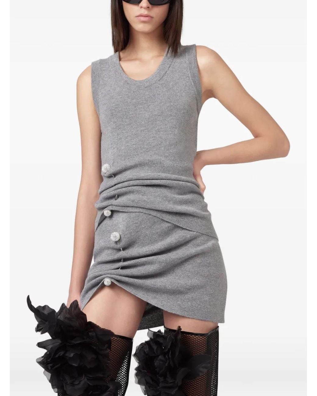 GIUSEPPE DI MORABITO Gray Crystal-Embellished Draped Top