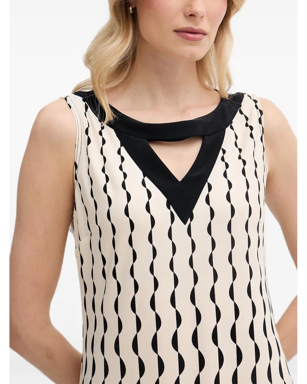 Joseph Ribkoff White Geometric-Print Cutout Midi Dress