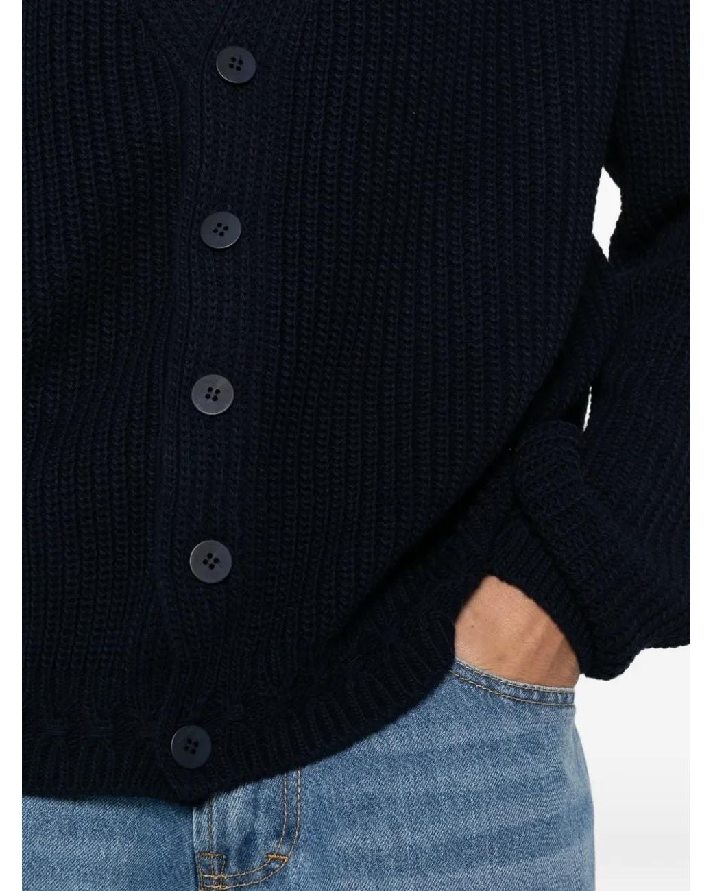 Imperial Blue Ribbed-Knit V-Neck Cardigan for men