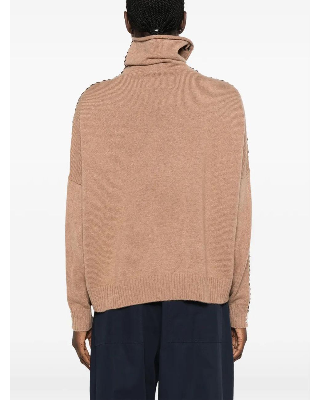 Kujten Natural Thea Snow Whipstitch-Trim Sweater