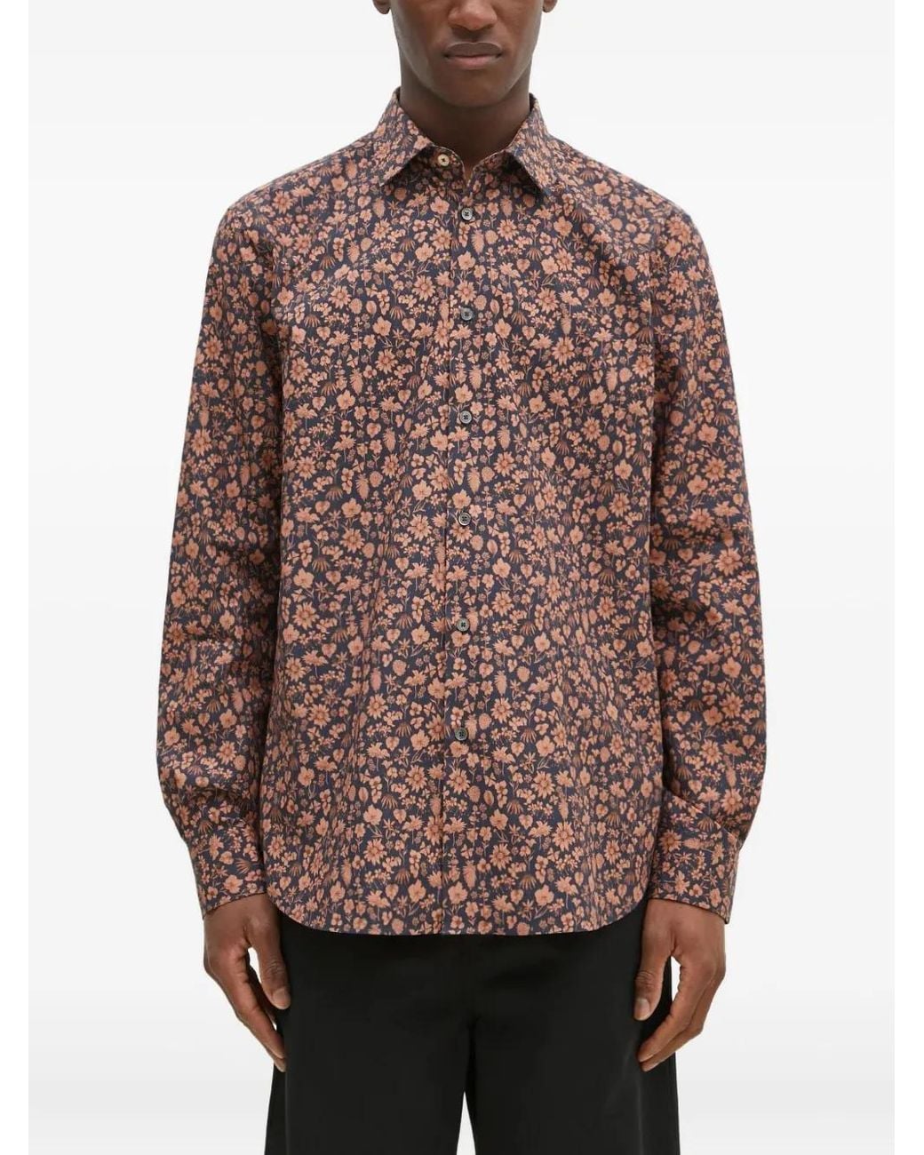 Paul Smith Brown Floral Print Cotton Shirt for men