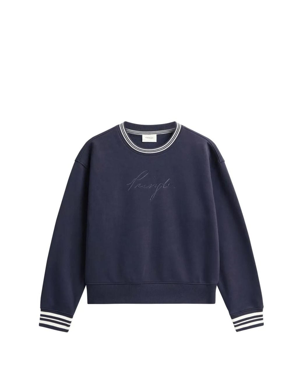 Pringle of Scotland Blue Logo-Embroidered Stripe-Trim Sweatshirt