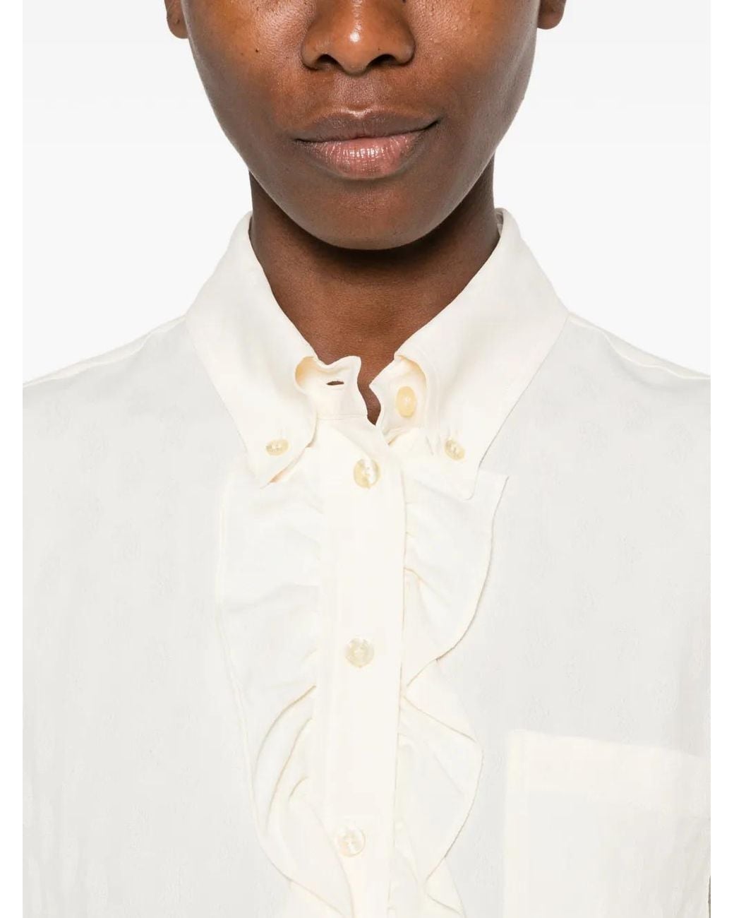 Etro White Ruffled-Trim Long-Sleeved Shirt