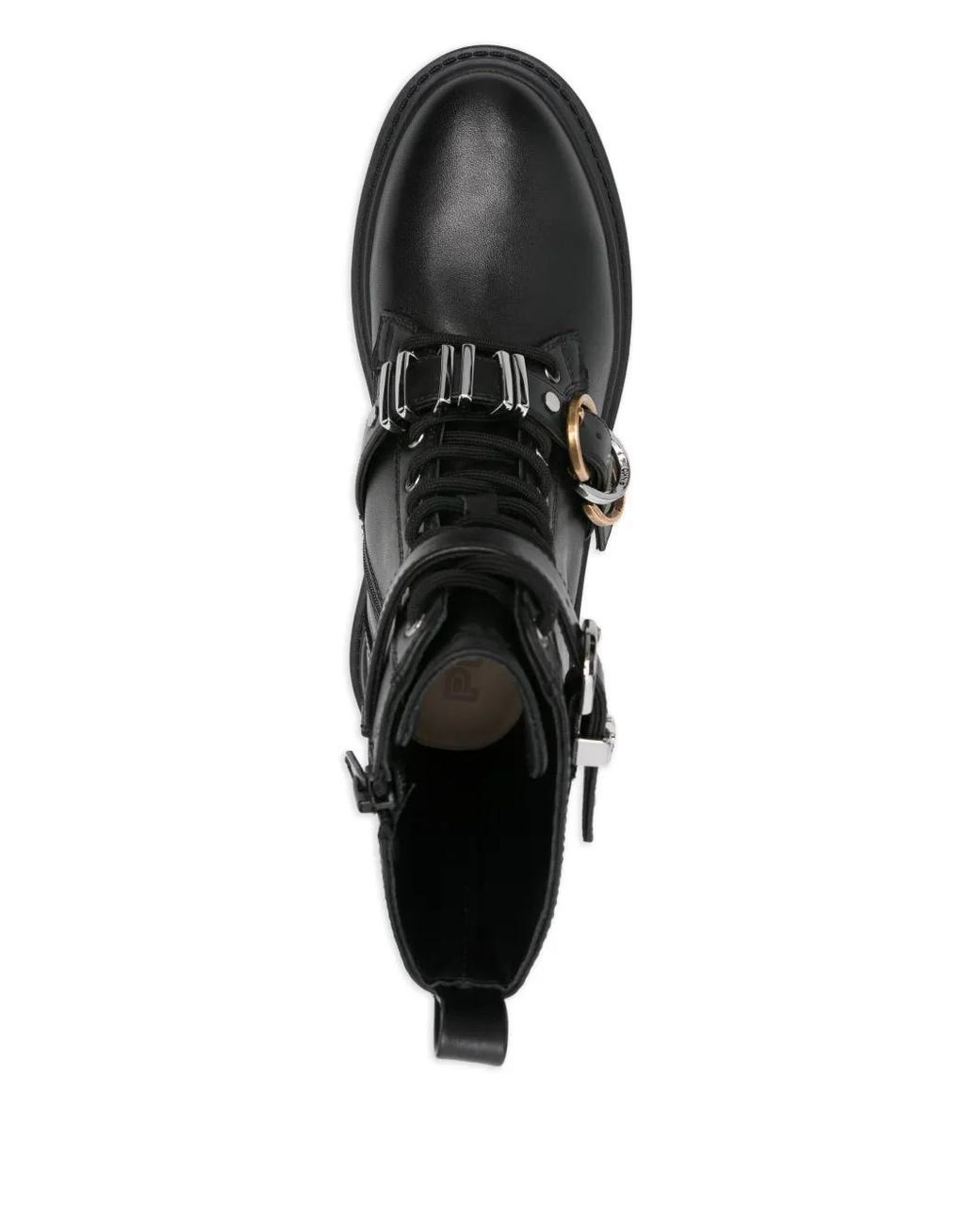 Pinko Black Lace-Up Ankle Boots With Decorative Buckles