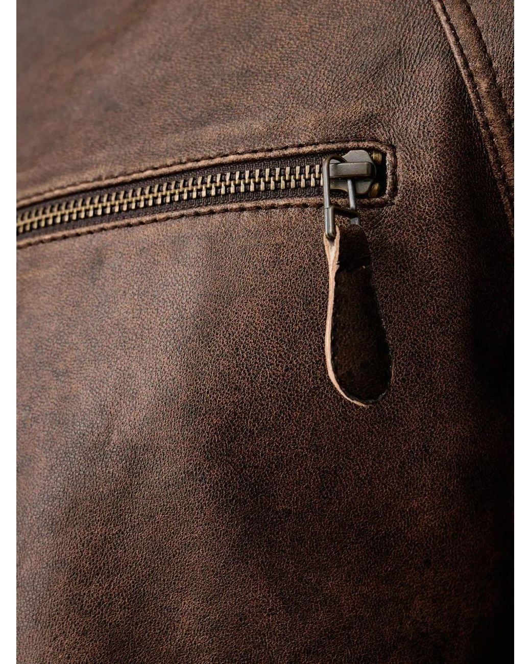 Mos Mosh Brown Thom Zip-Up Leather Jacket for men