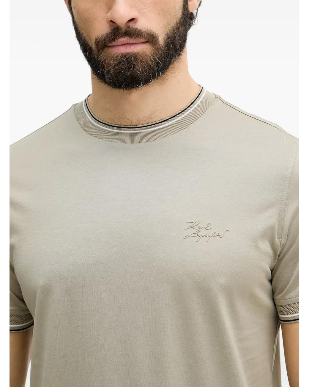 Karl Lagerfeld White Logo-Embroidered Tipped-Trim T-Shirt for men