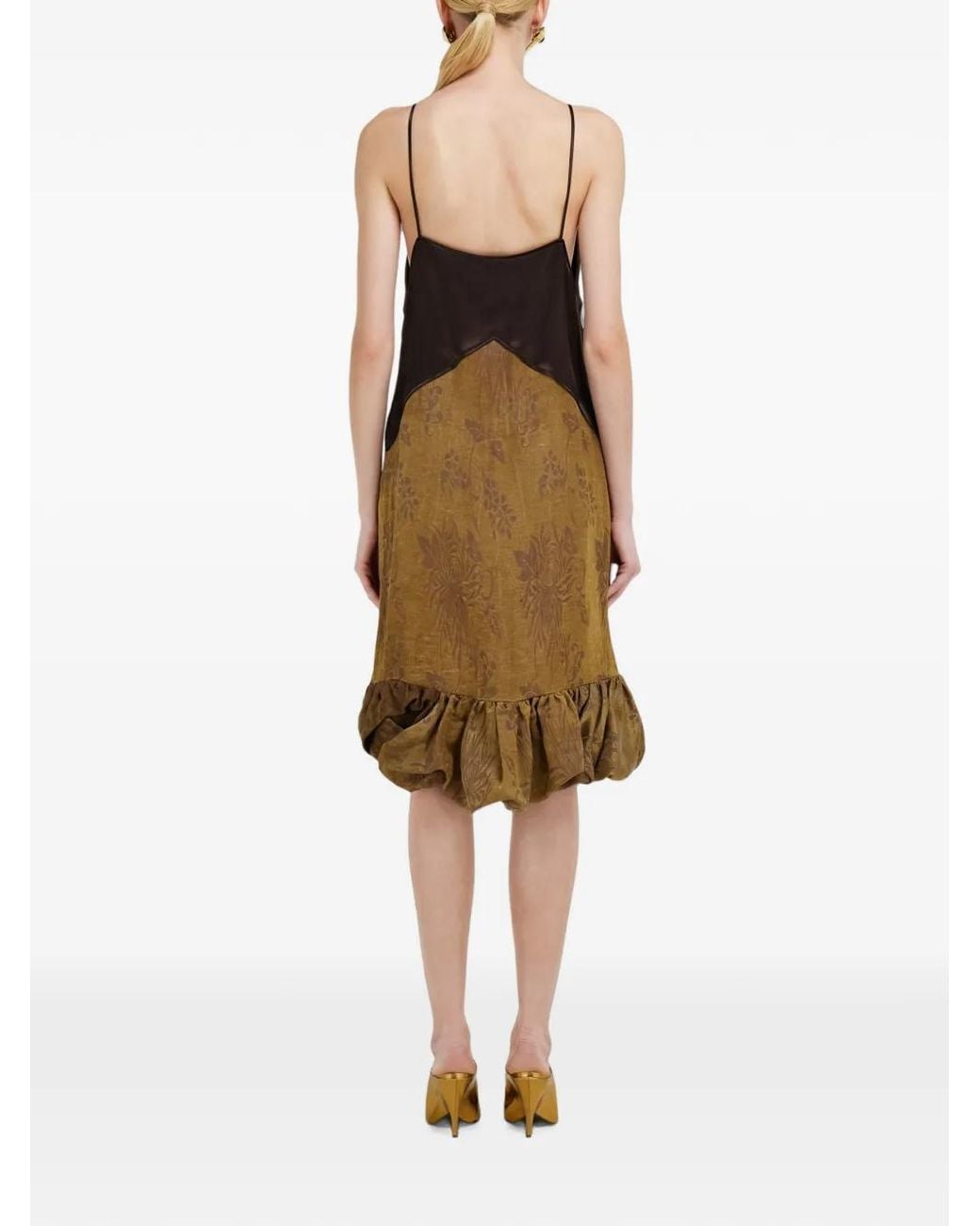 Ferragamo Brown Floral Motif Slip Midi Dress