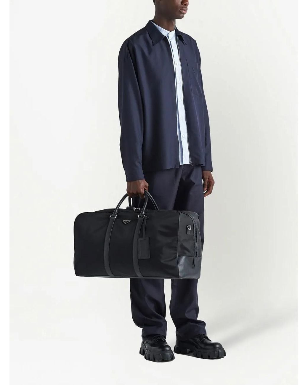 Prada Black Logo-patch Duffle Bag for men