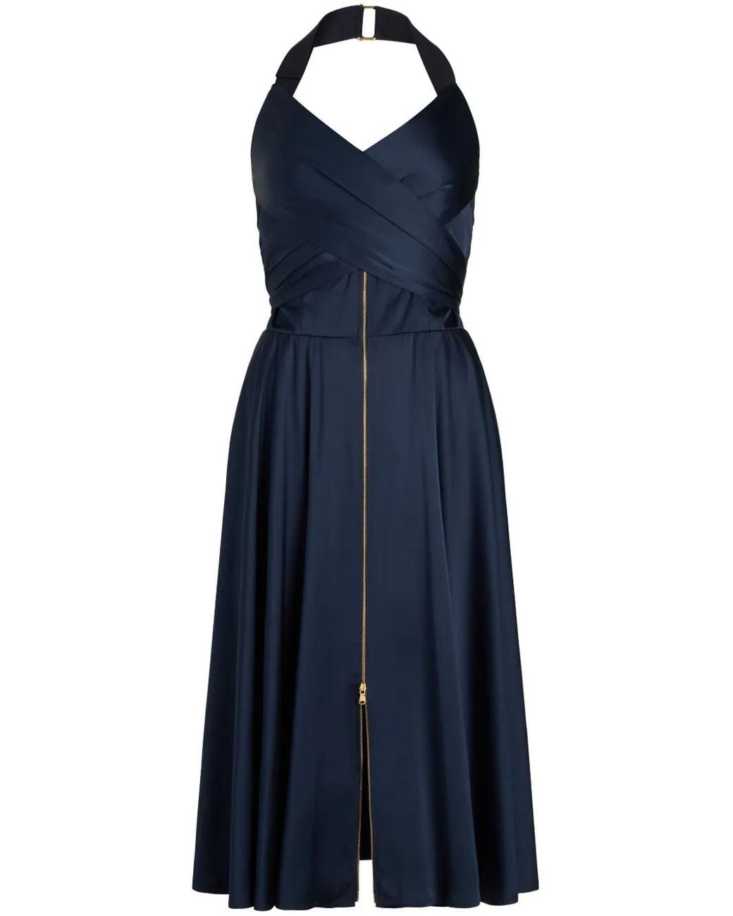 Patou Blue Halterneck Satin Midi Dress