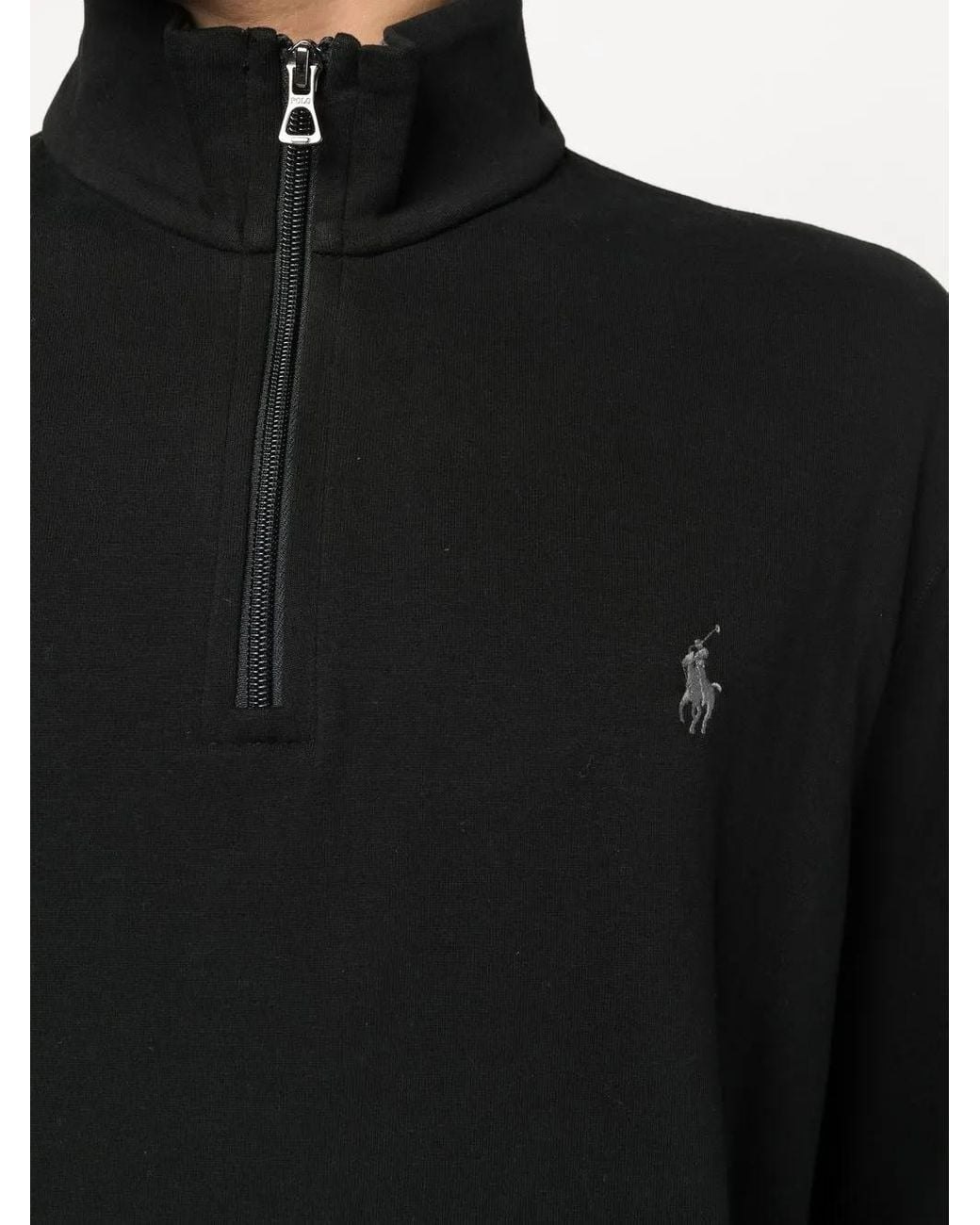 Polo Ralph Lauren Black Logo Patch Half-Zip Pullover for men