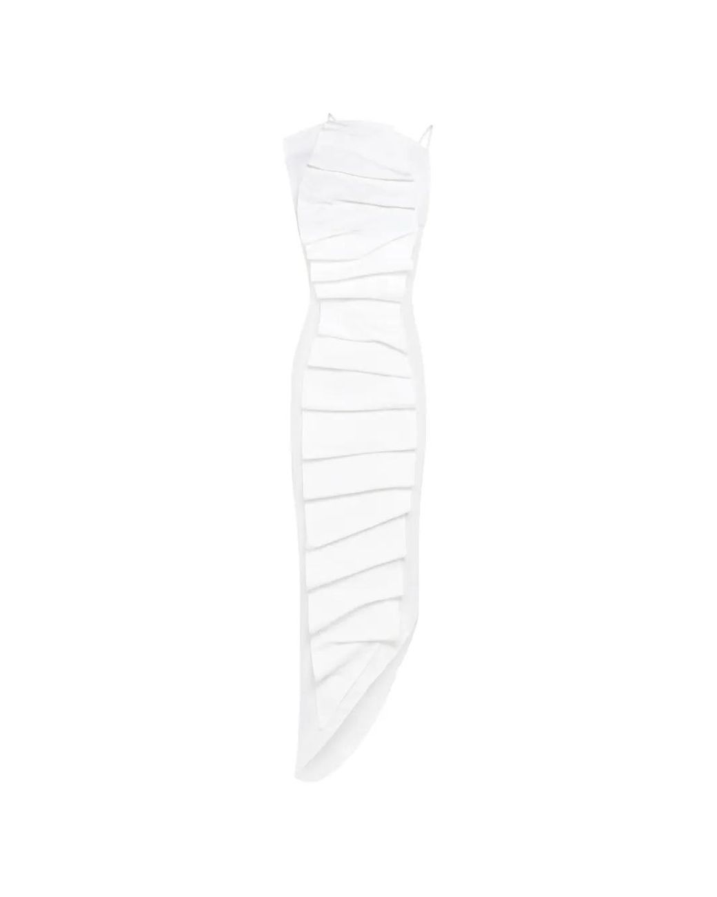 A.W.A.K.E. MODE White Pleated Bib-Front Midi Dress