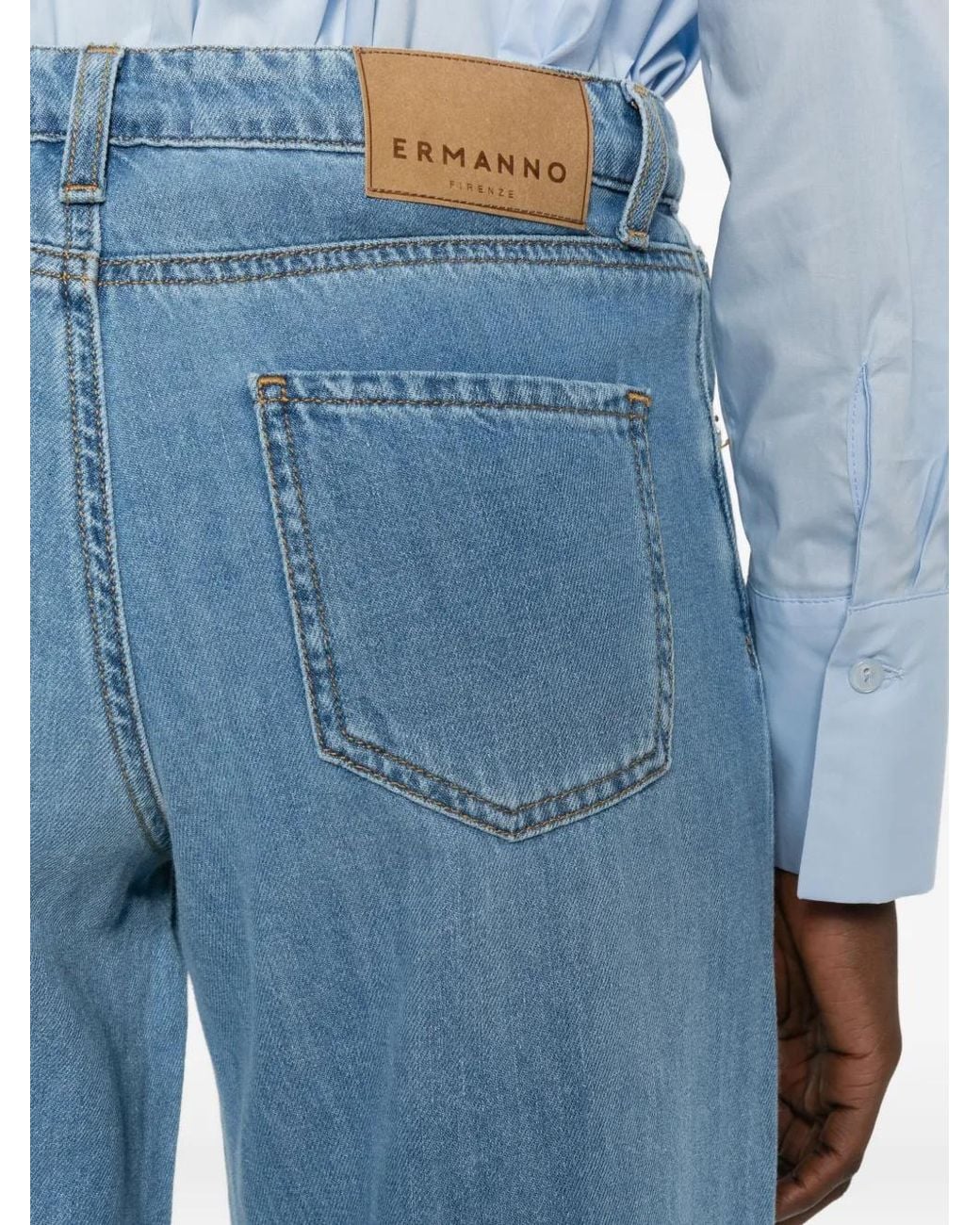 ERMANNO FIRENZE Blue Five-Pocket Wide Leg Jeans