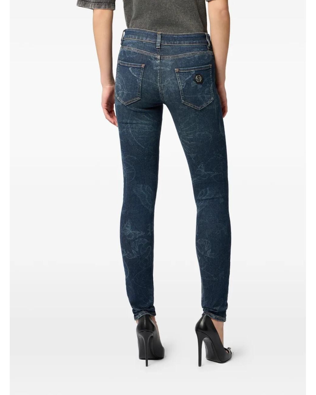 Philipp Plein Blue Butterfly Tattoo Jeggings