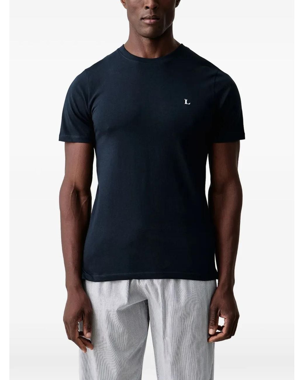 Lindbergh Blue Pyjama Rayé À Logo Brodé for men