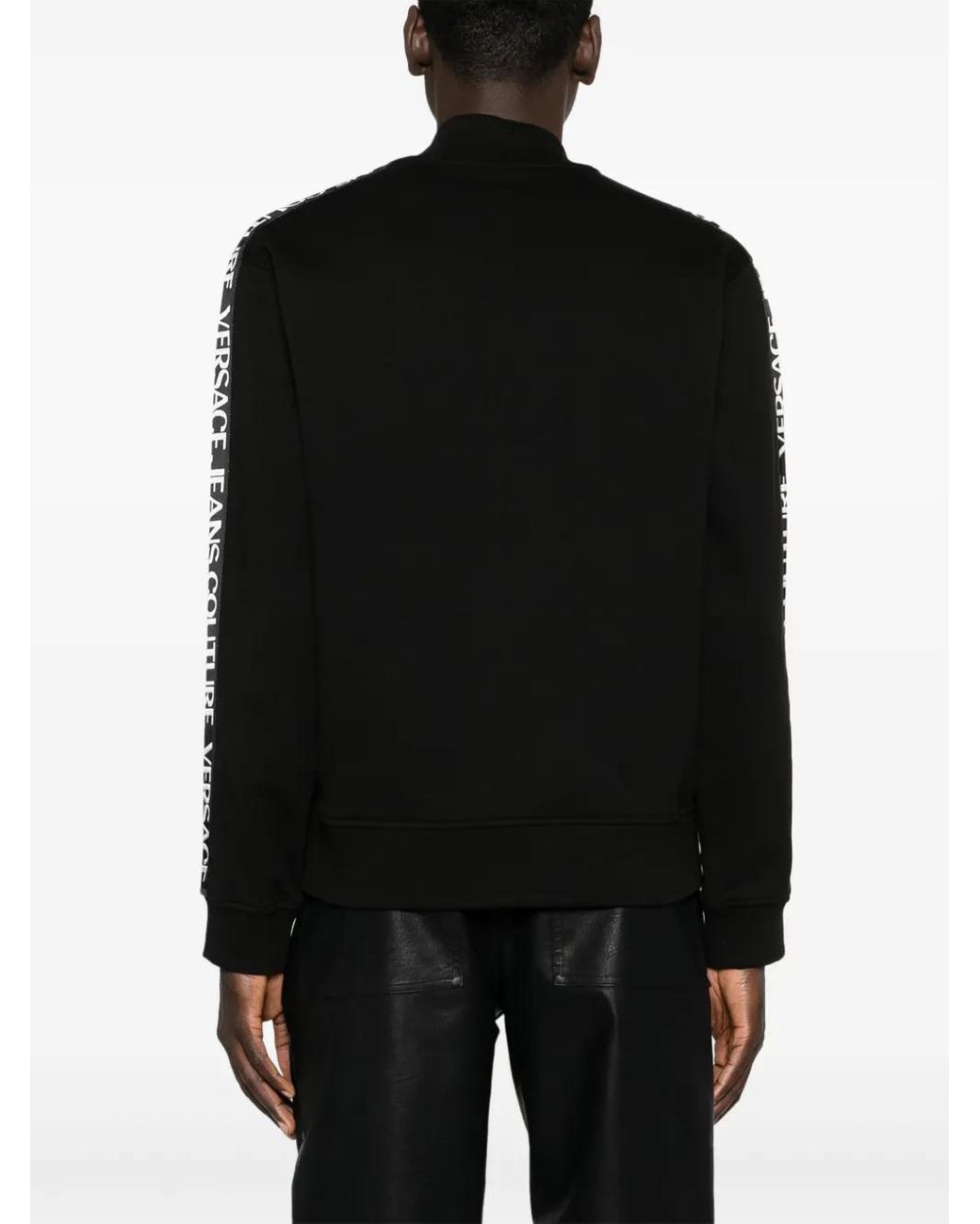 Versace Jeans Couture Black Logo-Trim Zip-Up Sweatshirt for men