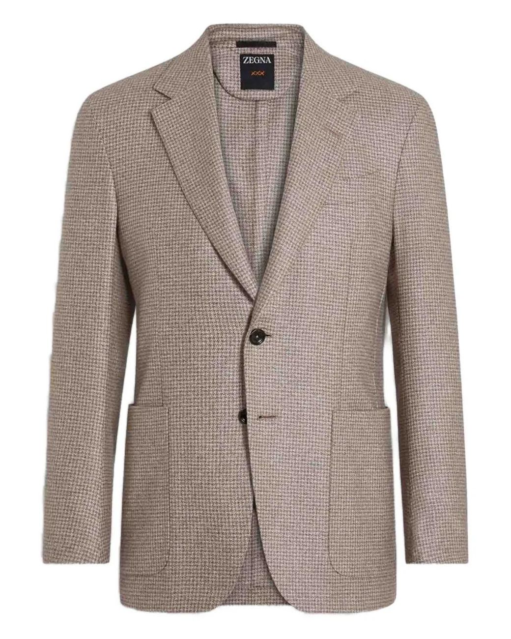 Zegna Brown Checked Button Blazer for men