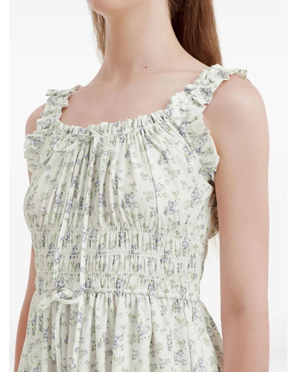B+ AB White Floral-Print Ruffled Dress