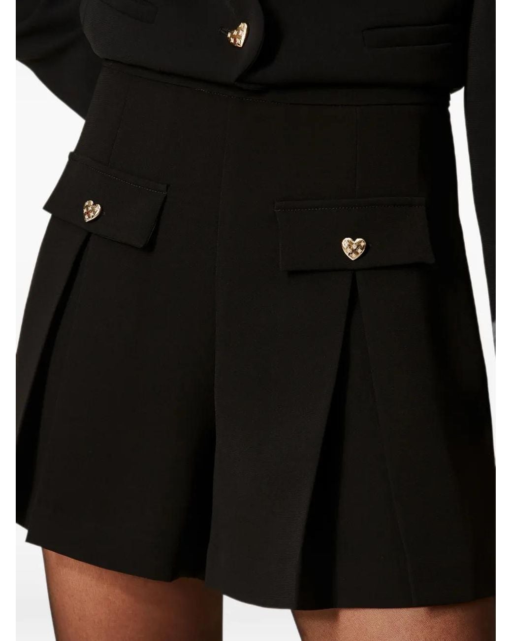 Twinset Black Crêpe Shorts With Heart-Shaped Buttons
