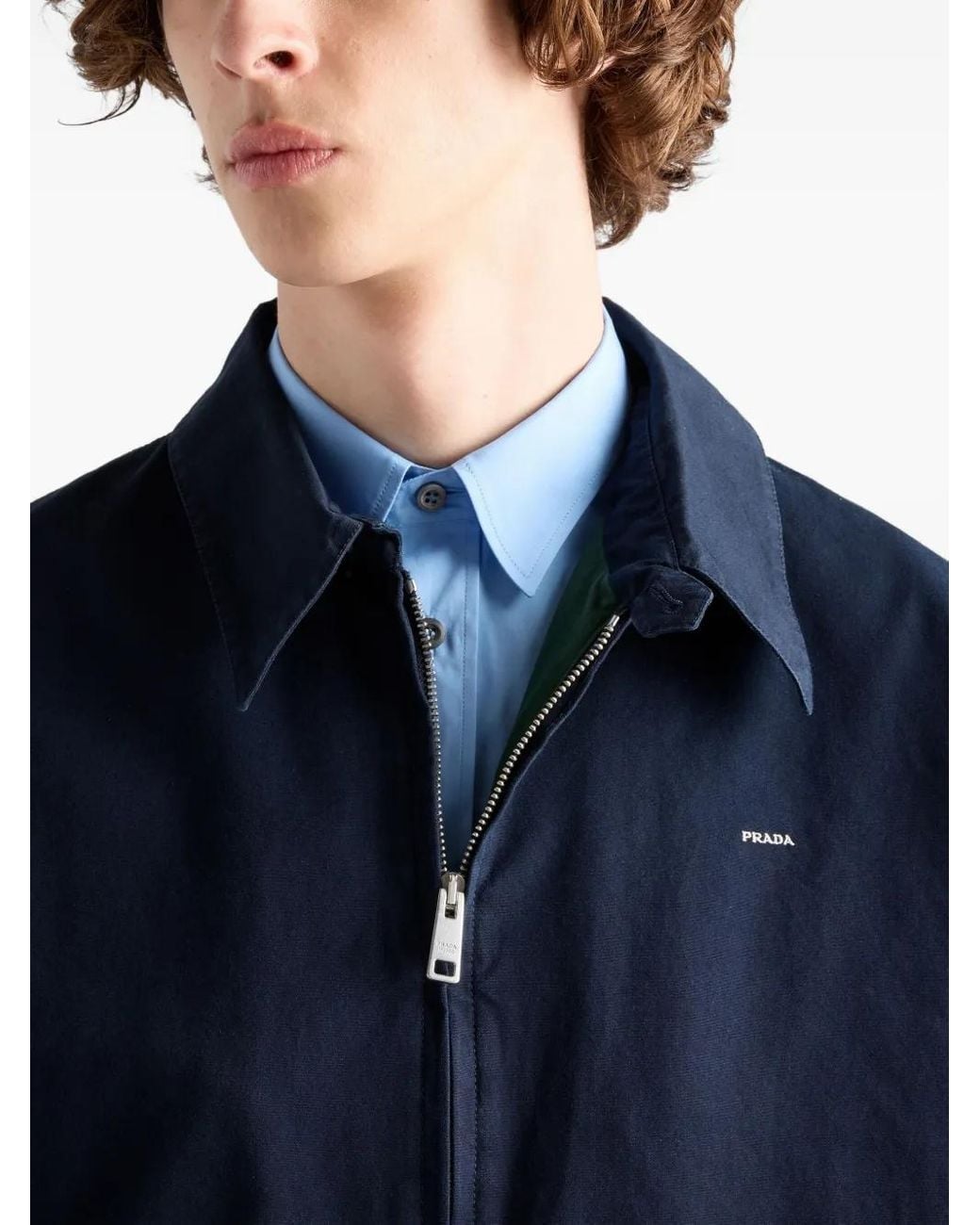 Giacca Con Zip E Ricamo di Prada in Blue da Uomo