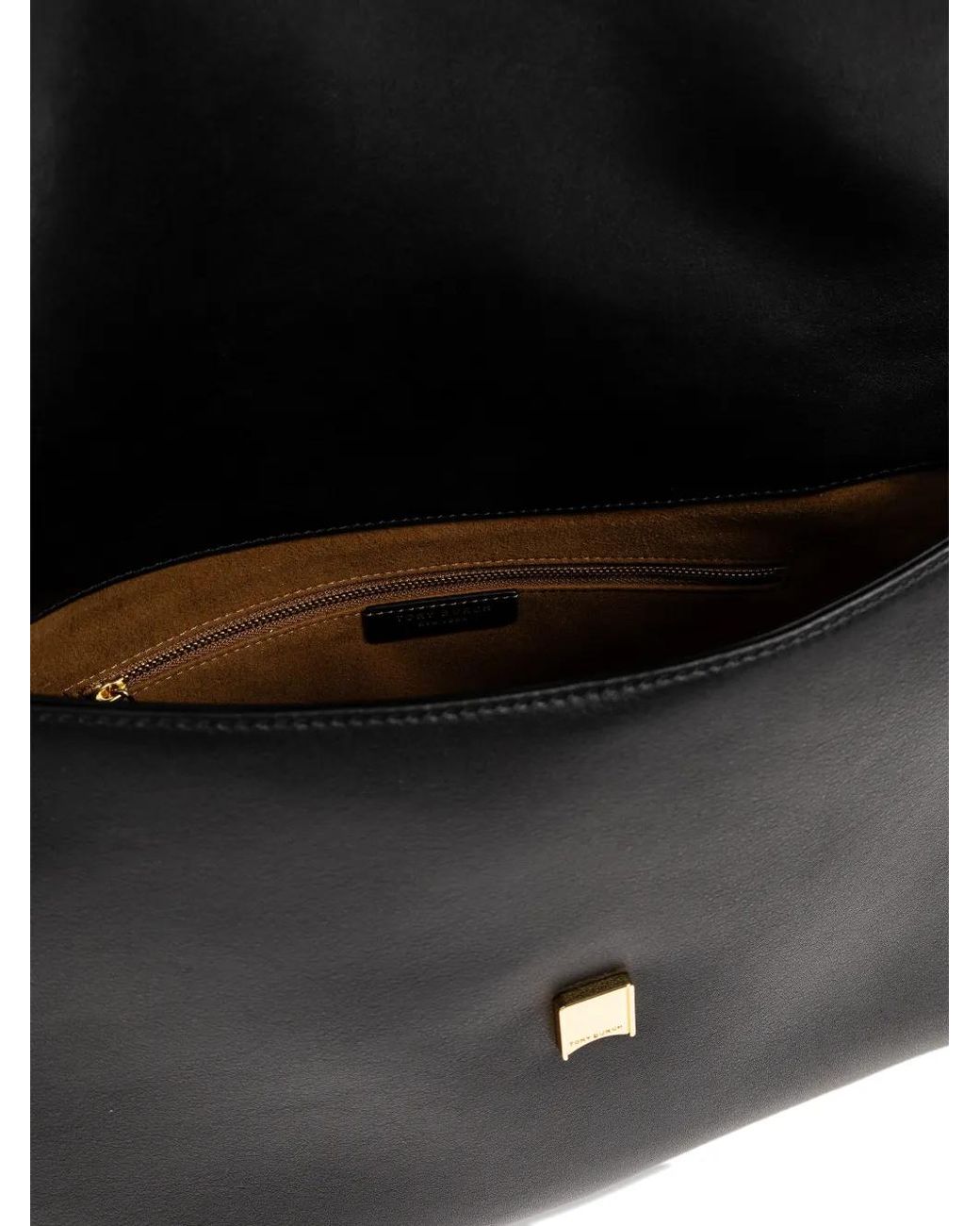 Tory Burch Black Leather Tote Bag With Logo Plaque