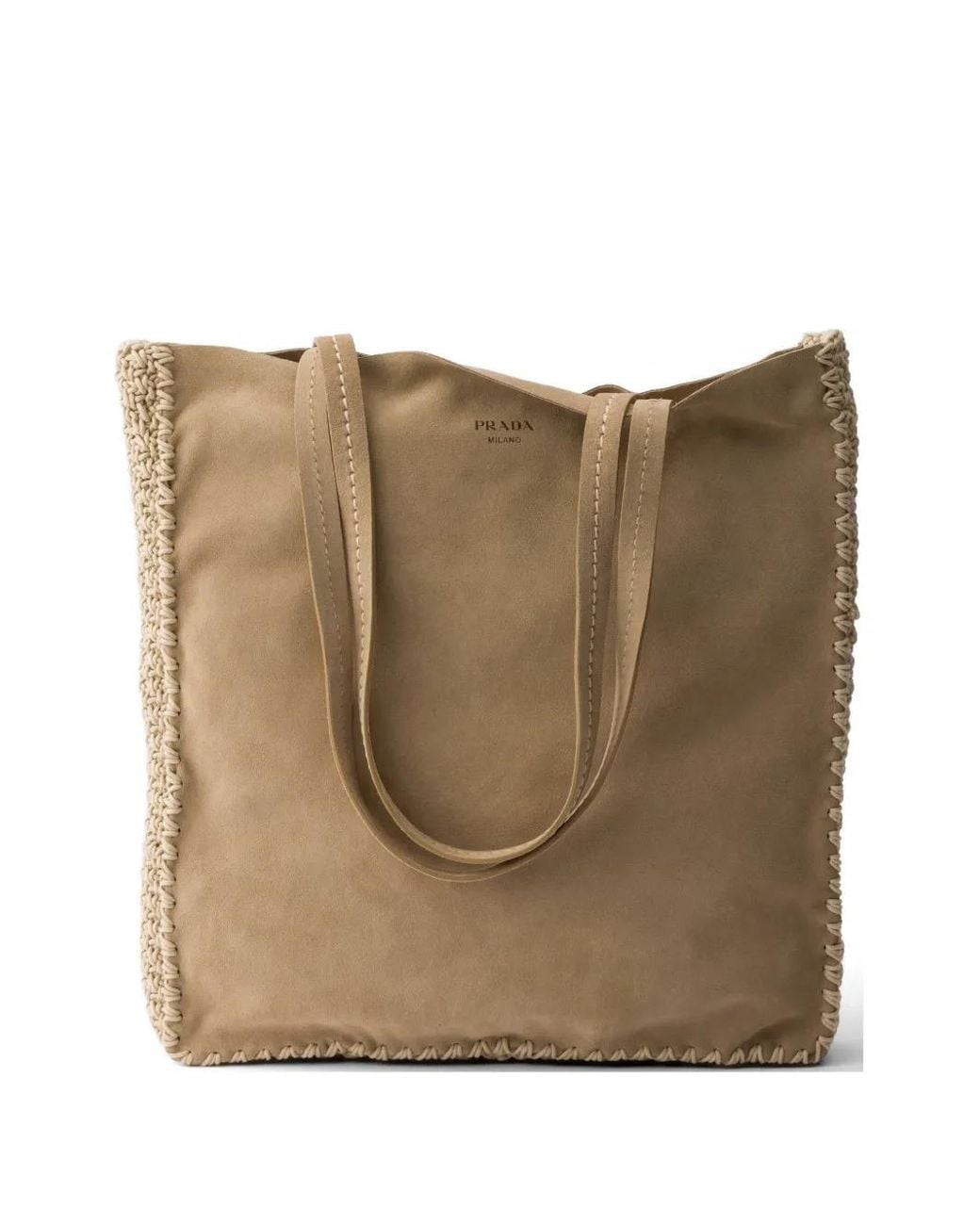 Prada Natural Large Suede And Crochet Tote Bag