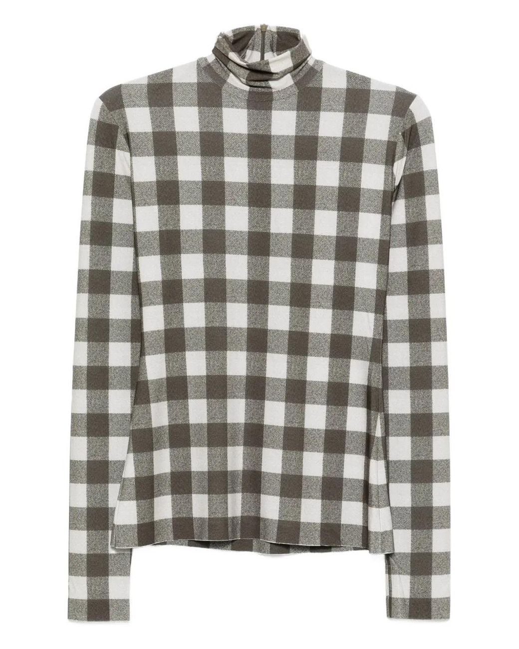 Norma Kamali Gray Checked Turtleneck Top