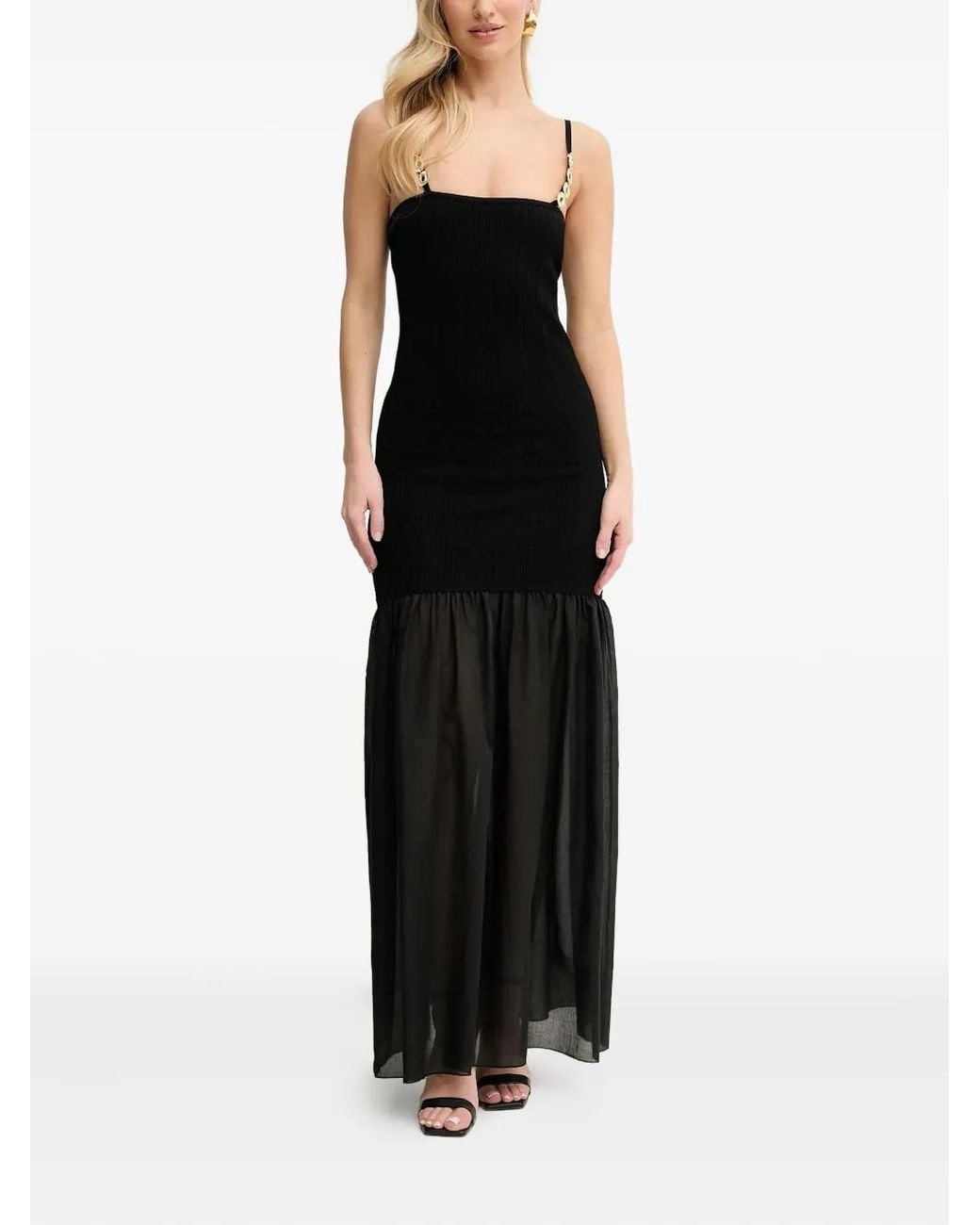 SIMONA CORSELLINI Black Embellished-Straps Tiered Maxi Dress