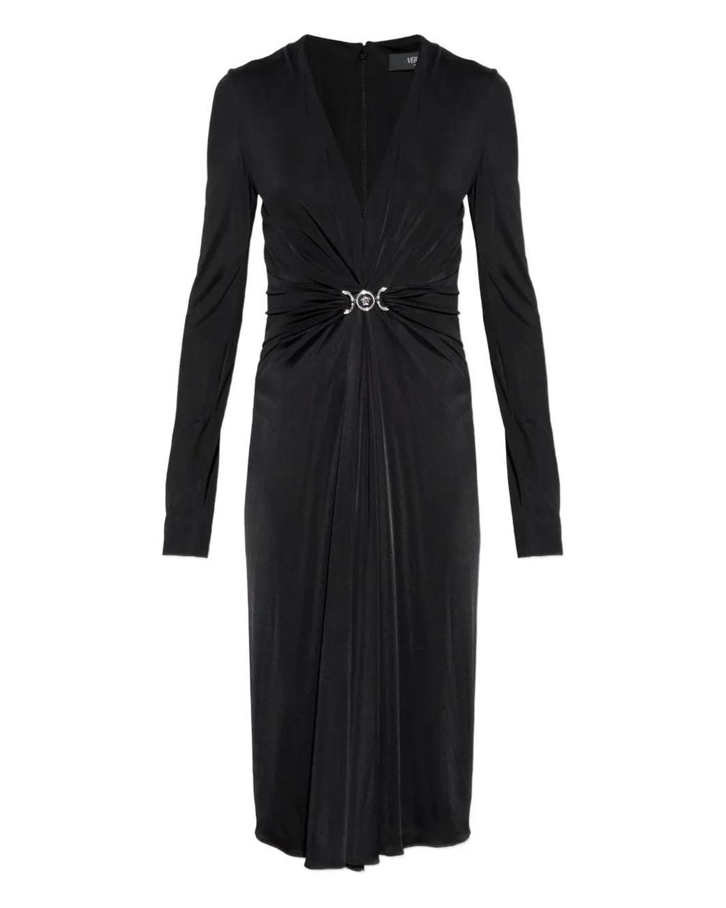 Versace Black Medusa-Plaque Draped Dress