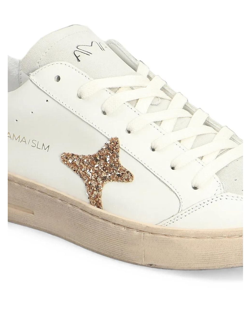 AMA BRAND White Glitter-Patch Metallic-Trim Sneakers