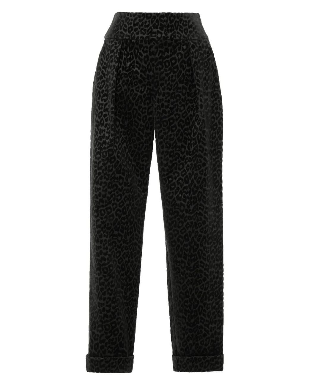 Temperley London Black Leopard-Print Velvet Trousers