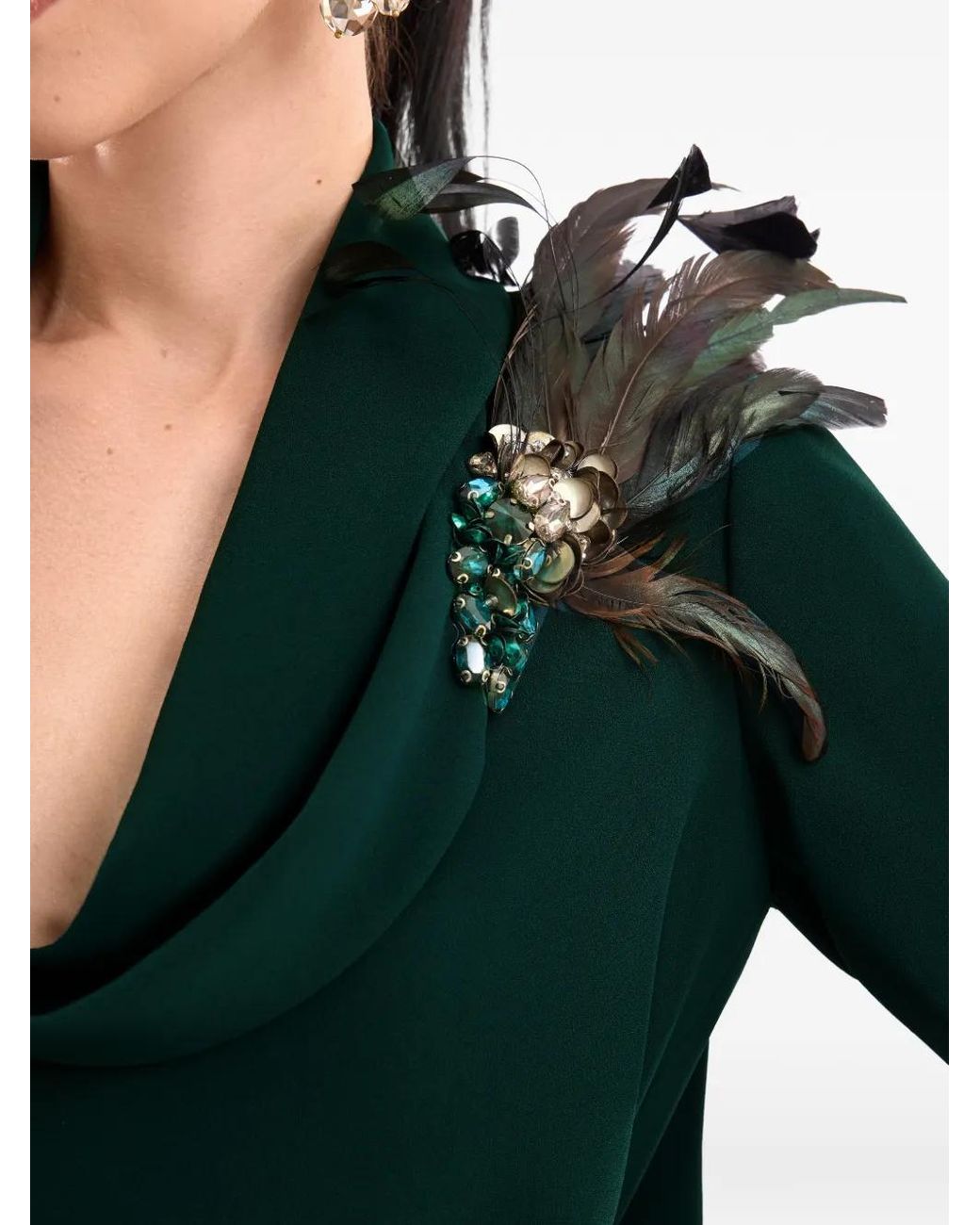 Gemy Maalouf Green Feather-Detail Kaftan